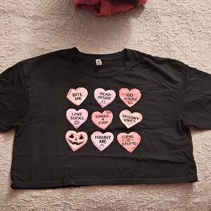 Black Crop Top with Pink Heart Graphics